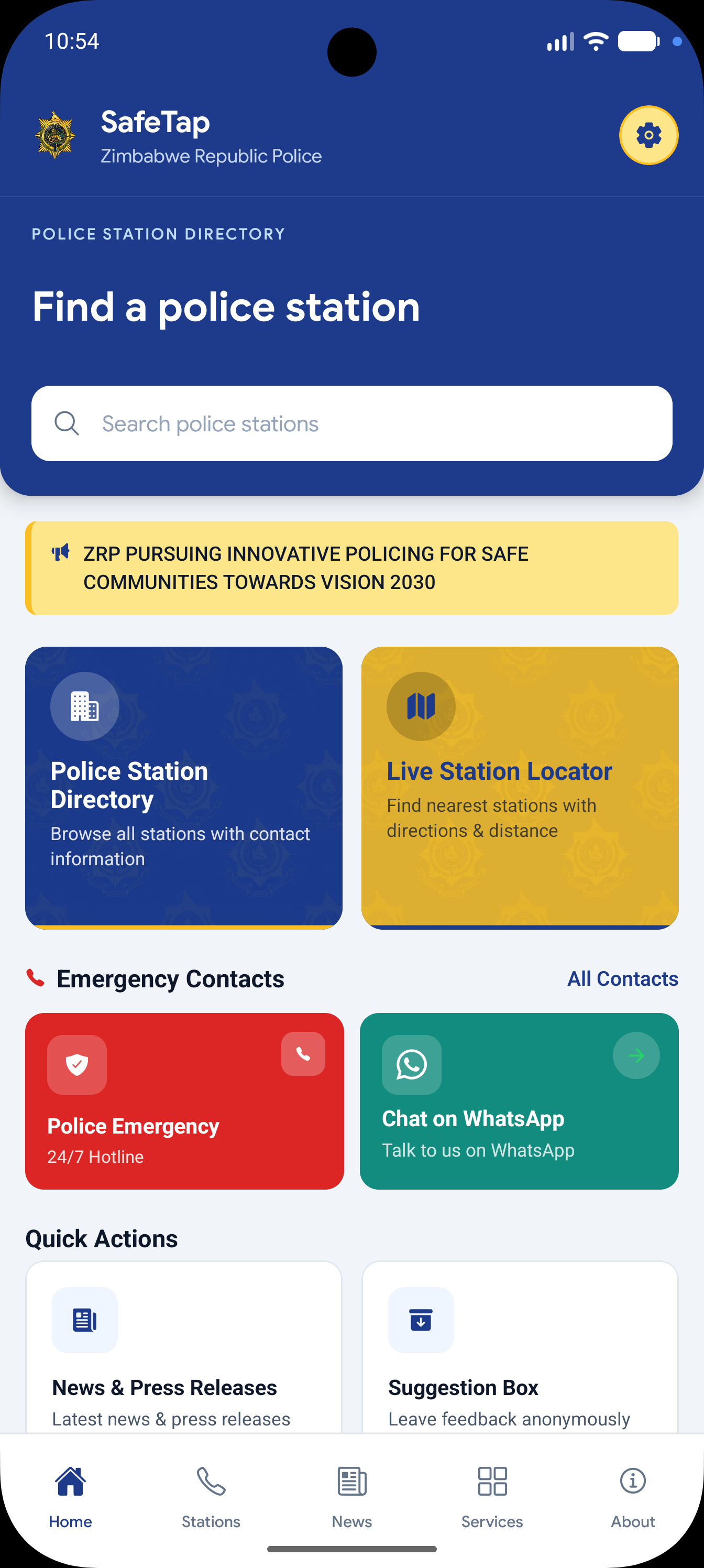 SafeTap mobile app home screen
